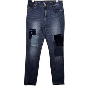 Chico's Platinum Velveteen Patch Jeggings-Slim Leg Patchwork Denim 1R